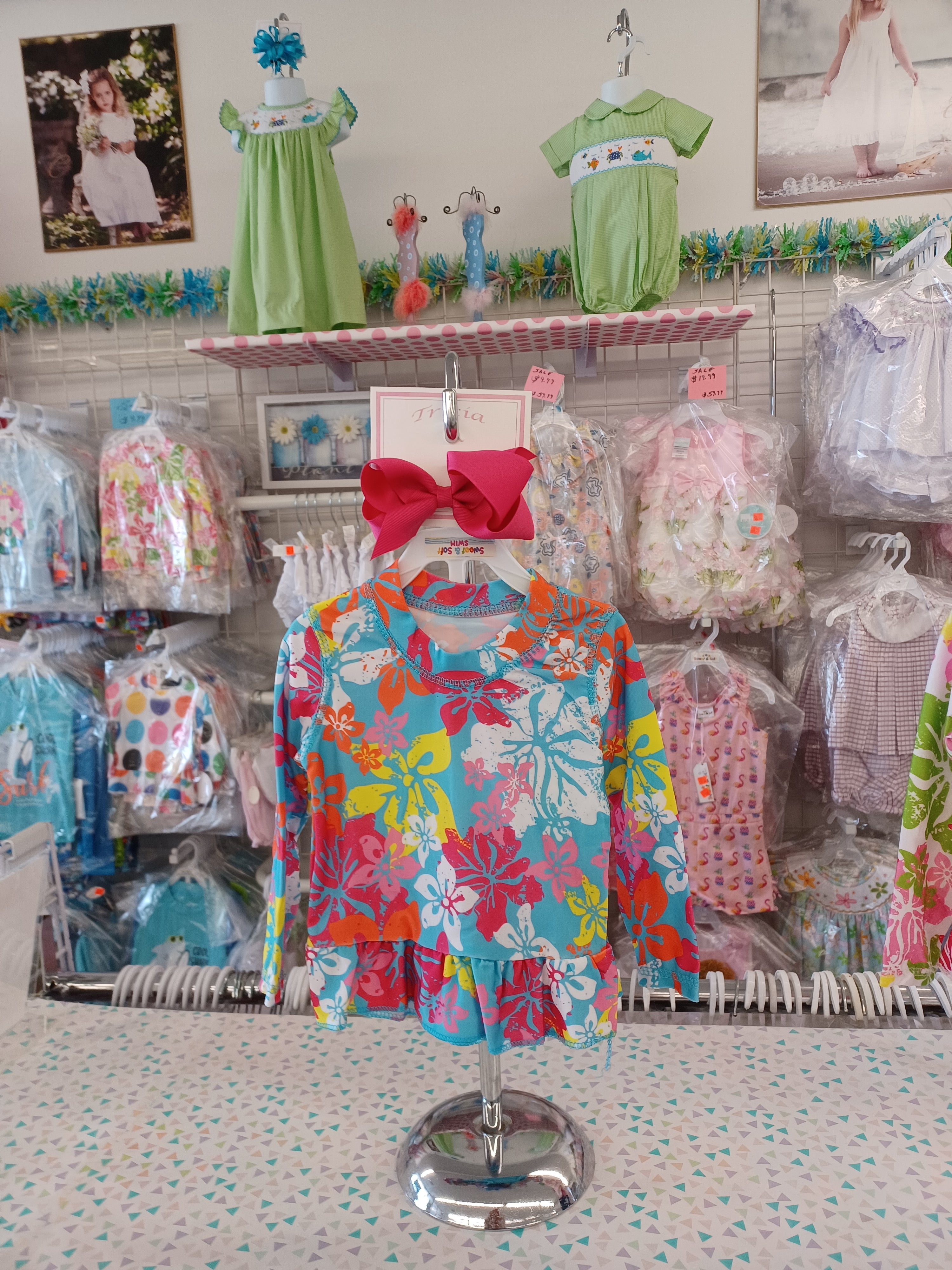 Girls Blue 2pc Floral Swimsuit